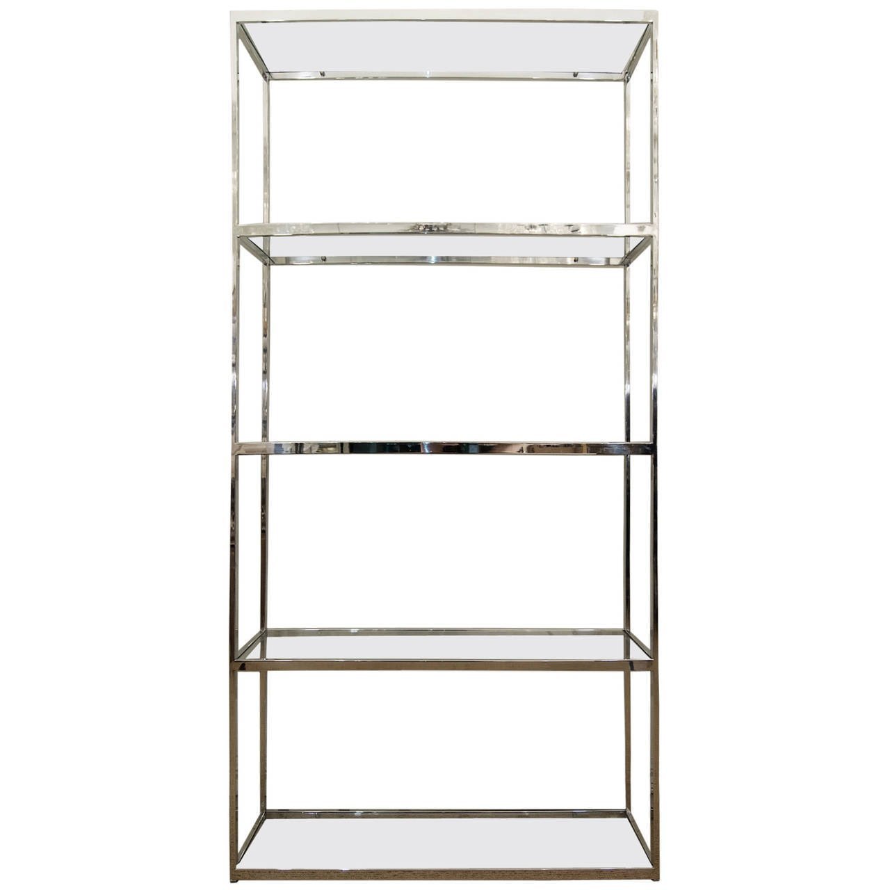 Milo Baughman Style Chrome and Glass Etagere - Flessas Design